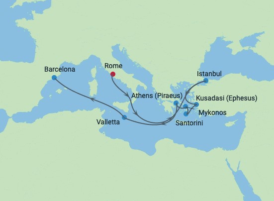 11 Nights | Rome to Barcelona | Aug 15, 2020 Rome to Barcelona Map